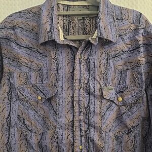 Cowboy Hardware Pearl Snap Long Sleeve Purple Black Button Down Western XL Shirt